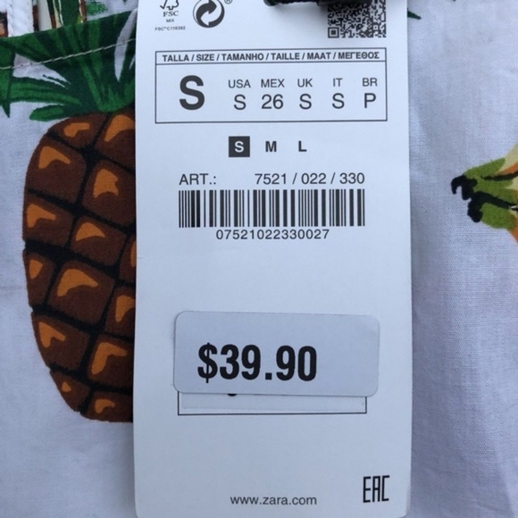 Zara Tropical Fruit Print Crop Blouse Shirt Small - Picture 3 of 7